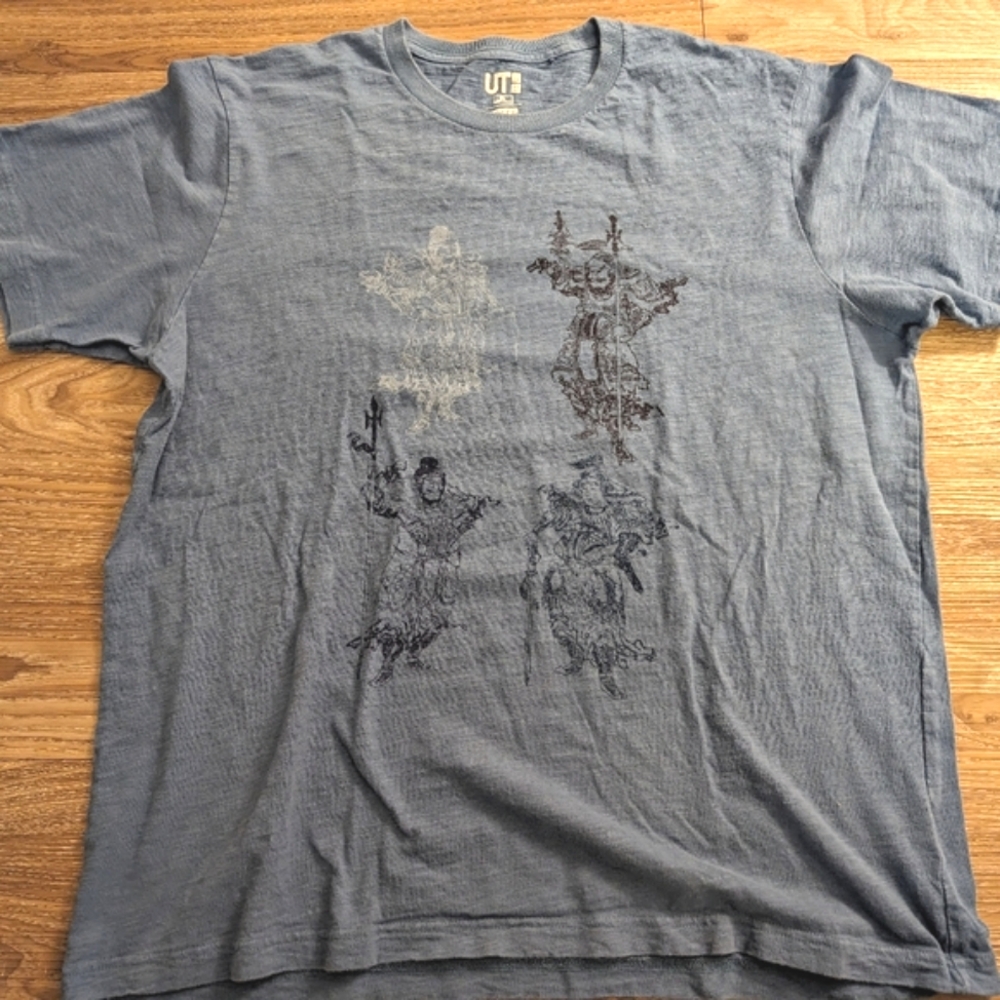 Uniqlo UT Hokusai Blue Graphic T-Shirt XL blue Vintage Japanese Art Slub Knit
